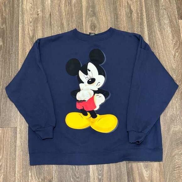 VTG Mickey Unlimited Sweatshirt Adult L/XL Blue Mickey Mouse 90s Disney - Picture 1 of 8